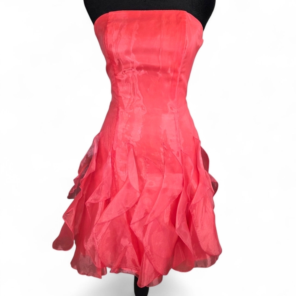 Jessica McClintock Gunne Sax Vintage Strapless Pink Ruffle Mini Dress Size 3